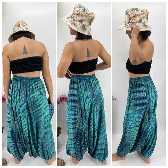 Apau ~ Gender Fluid Aladdin Gypsy Shibori Tie Dyed Rayon Pants - Picture 8 of 16